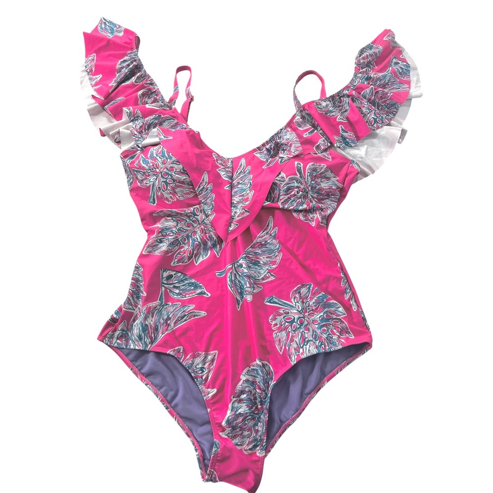 NWT Nicole Miller One Piece‎ Swimsuit Pink Teal Plus Size 2X Padded Resort Beach